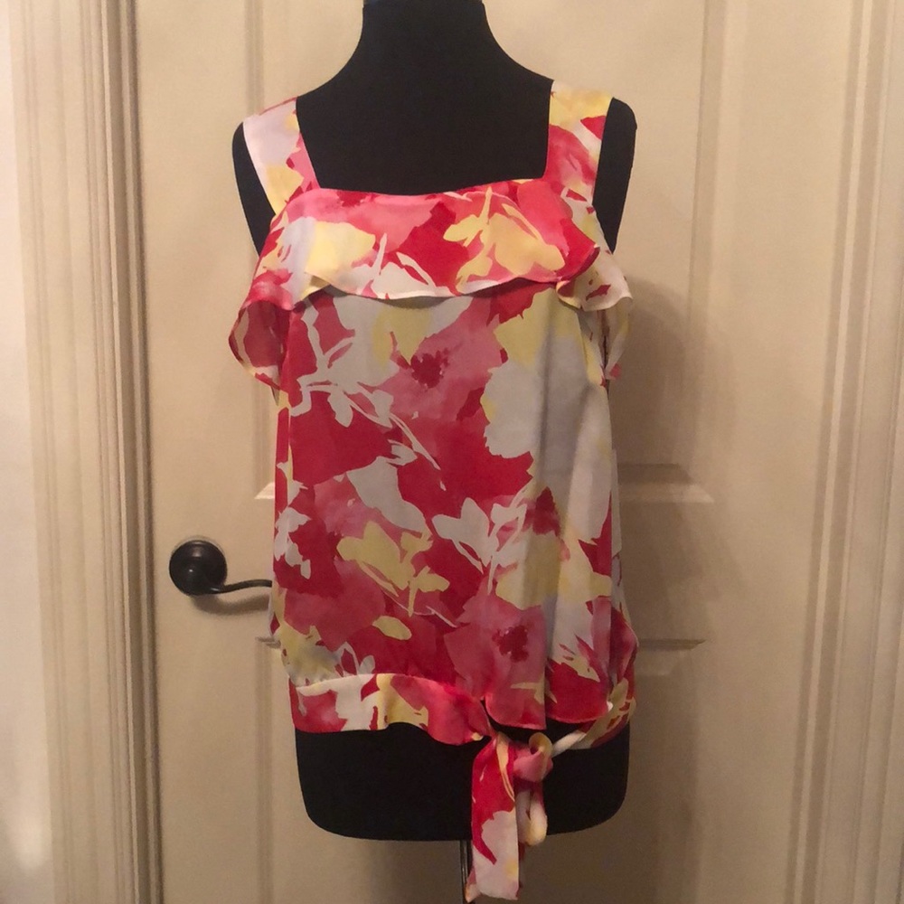 pink floral blouse
